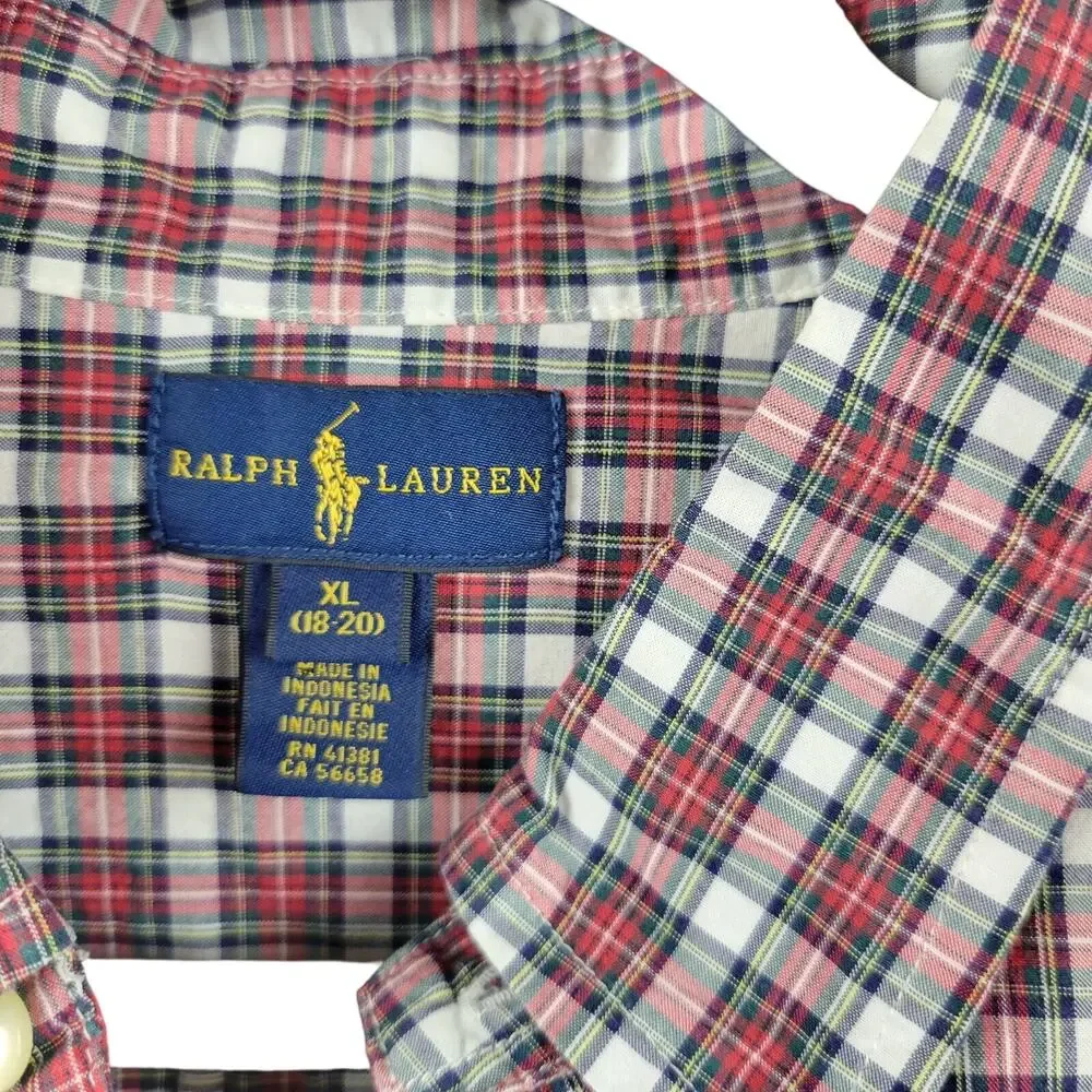 Polo Ralph Lauren Men's XS Shirt Button Down Red Plaid 100% Cotton 80s VTG